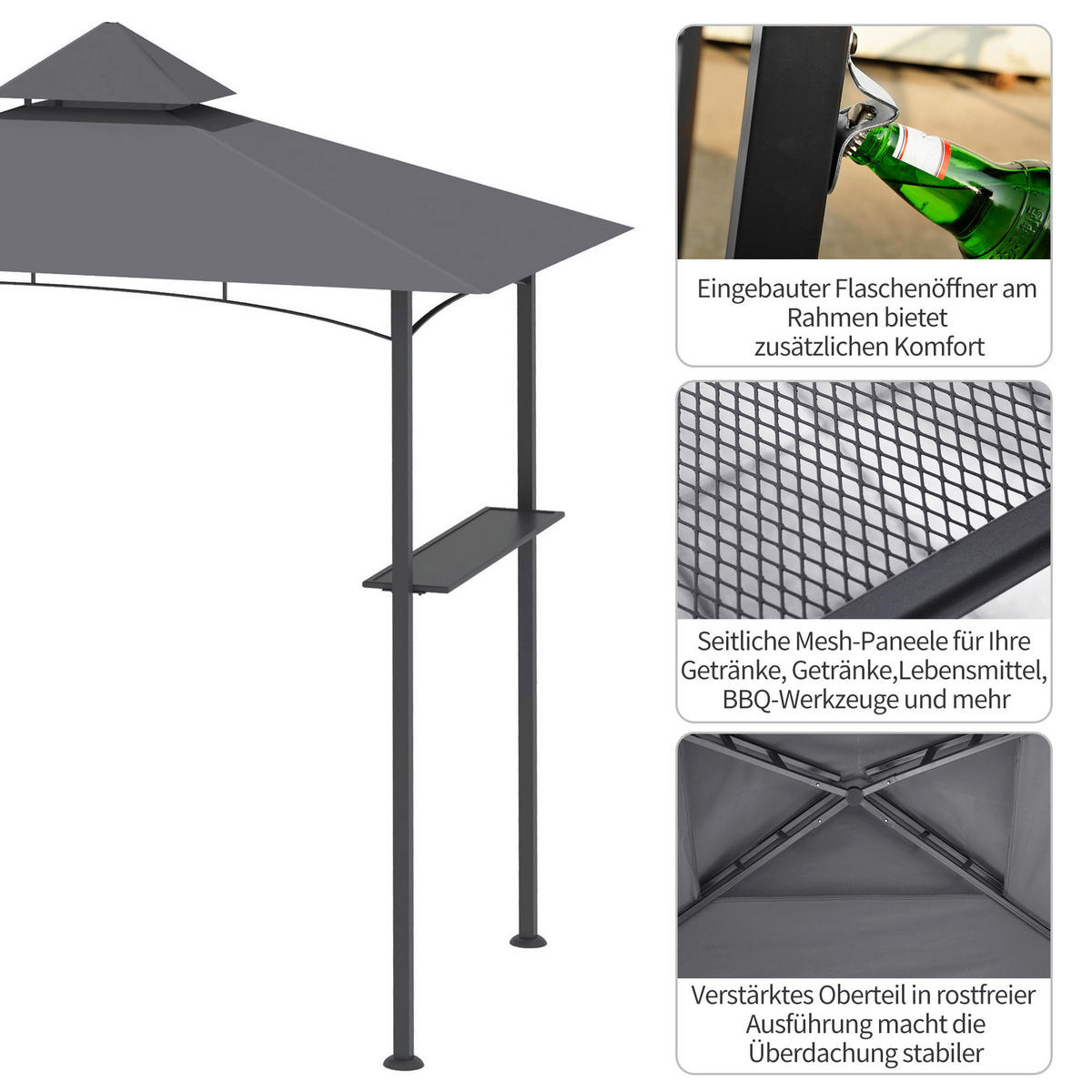 Outsunny Grillpavillon schwarz Stahl B/H/L: ca. 148x252x245 cm Grillpavillon - schwarz/grau (245,00/148,00/252,00cm) - Outsunny