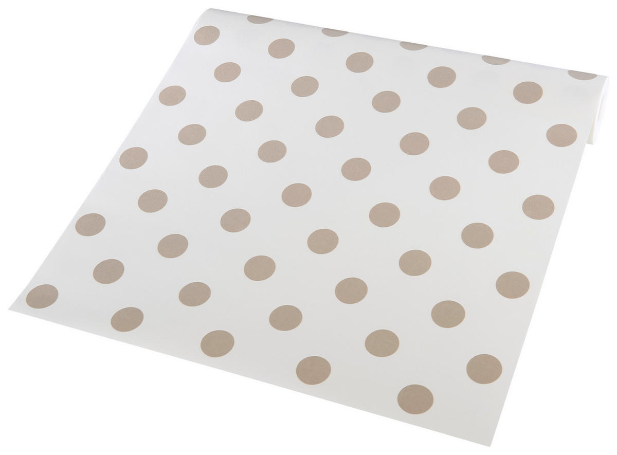 Vliestapete Punkte weiß beige B/L: ca. 53x1005 cm Vliestapete_36934-1 - beige/weiß (53,00/1005,00cm)