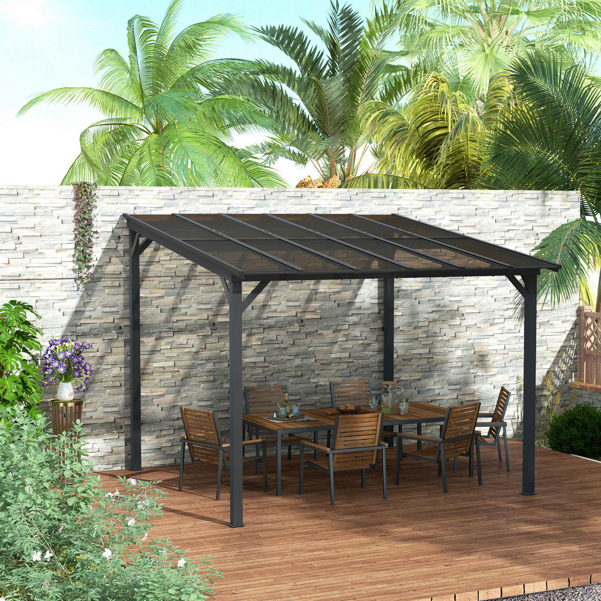 Outsunny Pergola dunkelgrau Metall B/H/L: ca. 294x258x306 cm Pergola - dunkelgrau (306,00/294,00/258,00cm) - Outsunny