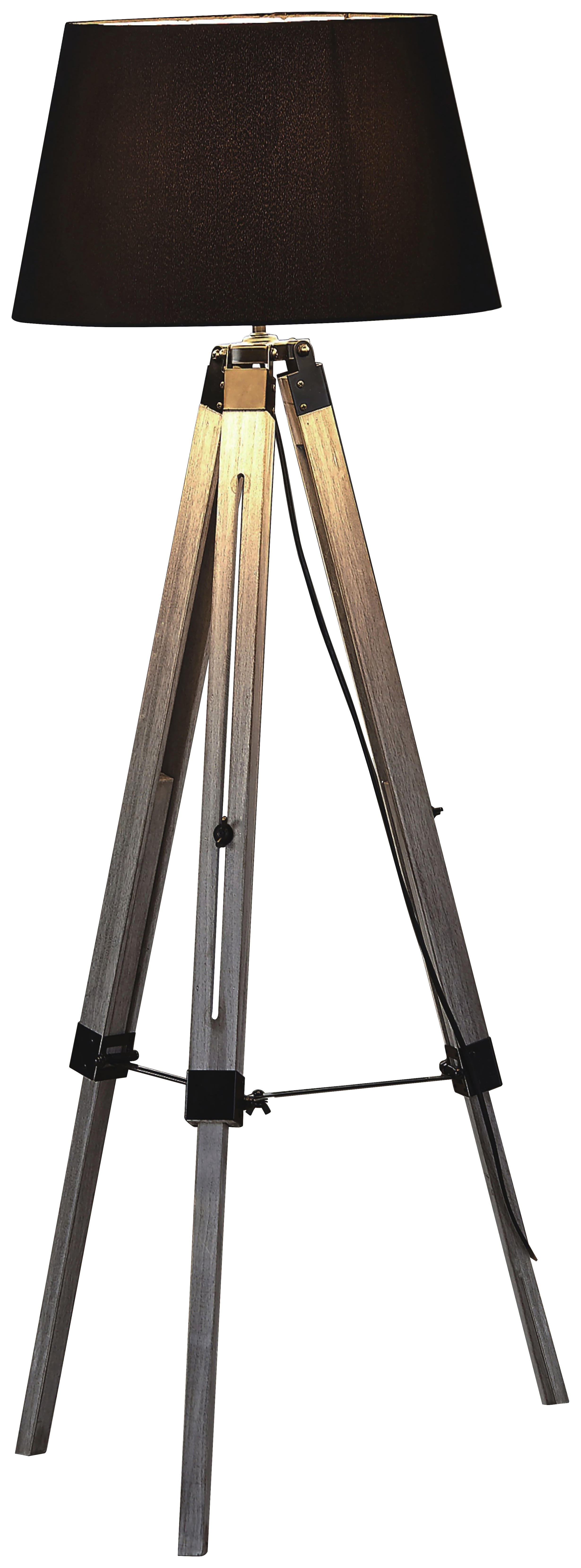 Hölscher Leuchten Stehleuchte 205 210 schwarz Holz Stoff Metall H: ca. 150 cm E27 1 Brennstellen Stehleuchte_Dreibein - schwarz (150,00cm)