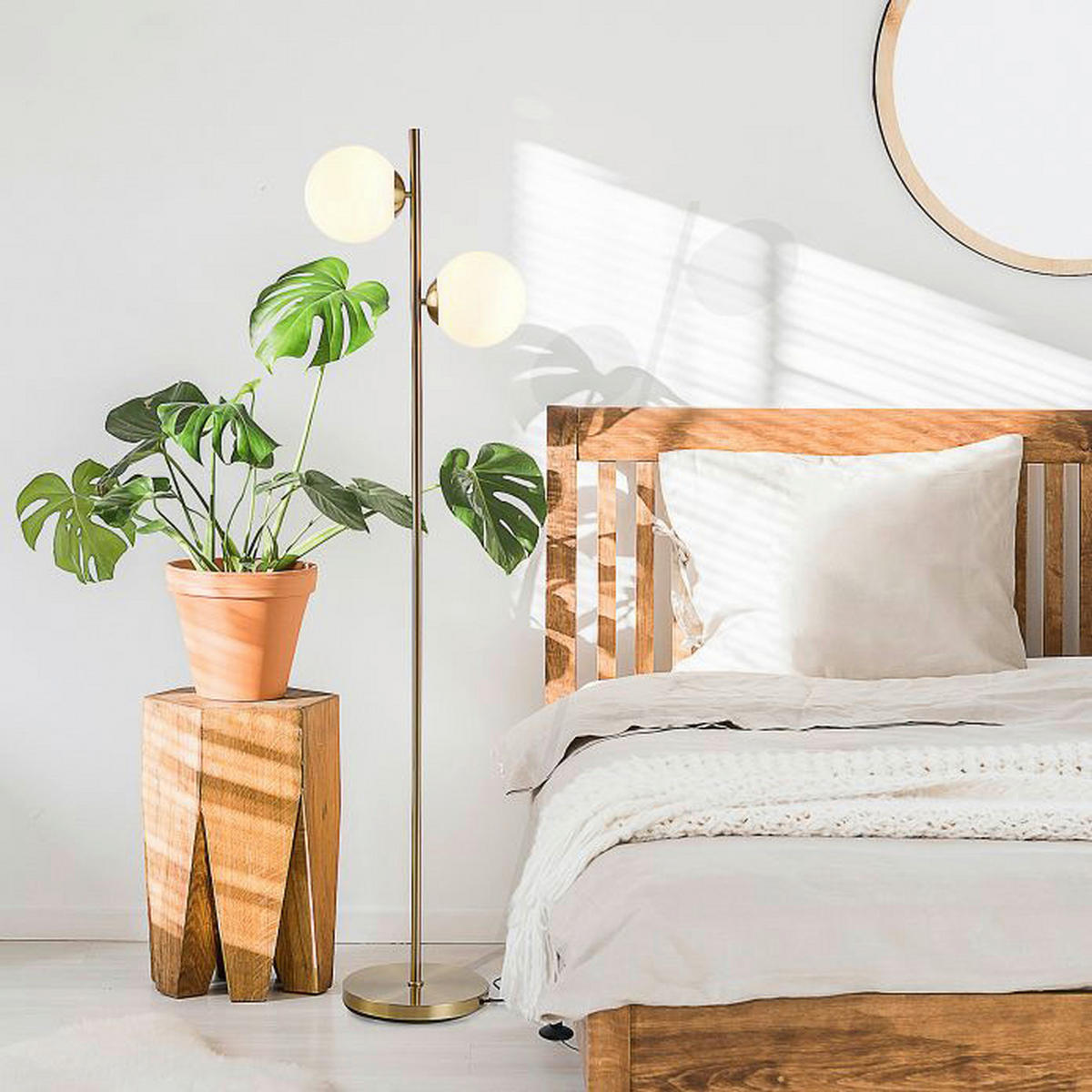 HOMCOM Stehleuchte B31-146V90GD gold weiß Stahl Glas B/H/L: ca. 28x165x28 cm E27 2 Brennstellen Stehleuchte B31-146V90GD - gold/weiß (28,00/28,00/165,00cm) - HOMCOM