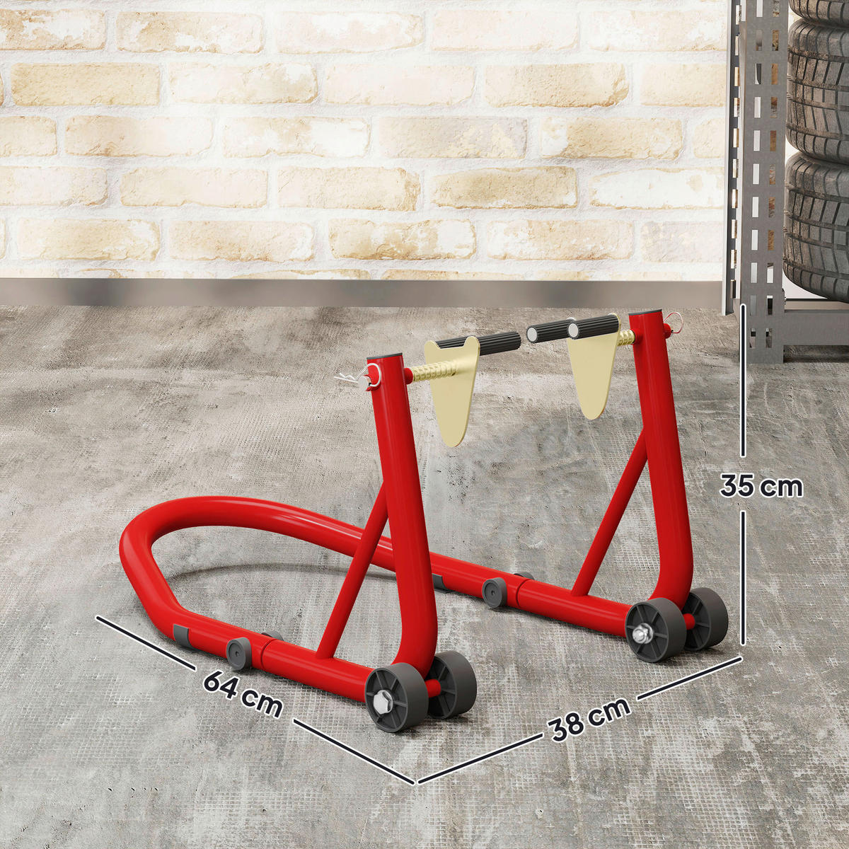 HOMCOM Motorradständer B/H/L: ca. 35x64x38 cm Motorradständer - rot (38,00/35,00/64,00cm) - HOMCOM