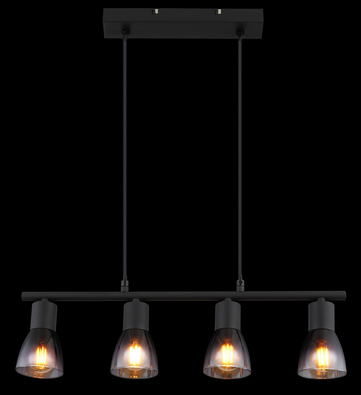 GLOBO Pendelleuchte klar Rauch mattschwarz Metall Glas B/H/T: ca. 52x120x7,2 cm E14 4 Brennstellen SATELLA - klar/mattschwarz (52,00/120,00/7,20cm) - GLOBO