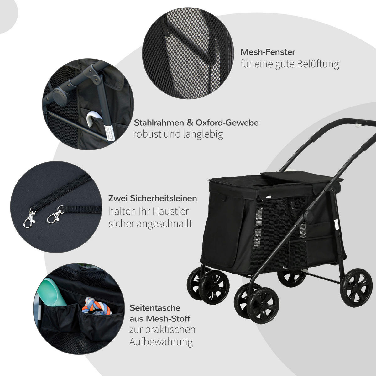 PawHut Hunde-Zubehör schwarz Edelstahl B/H/L: ca. 62x102x105 cm Hundewagen - schwarz (105,00/62,00/102,00cm) - PawHut