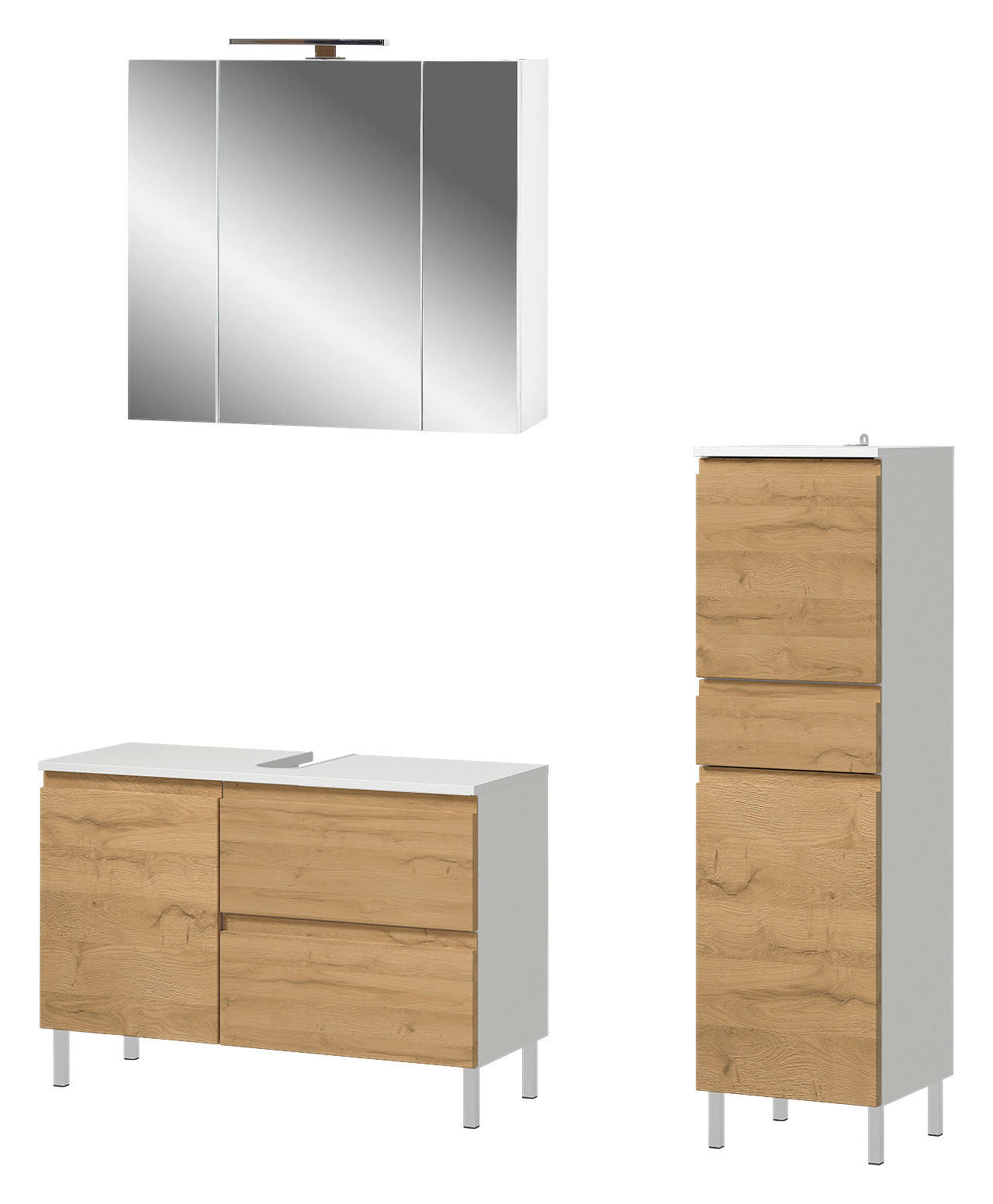 Badezimmer-Set 7966-559 weiß Eiche Grand-Son Nachbildung B/H/T: ca. 129x190x34 cm 7966-559 - Eiche/weiß (129,00/190,00/34,00cm) - Germania