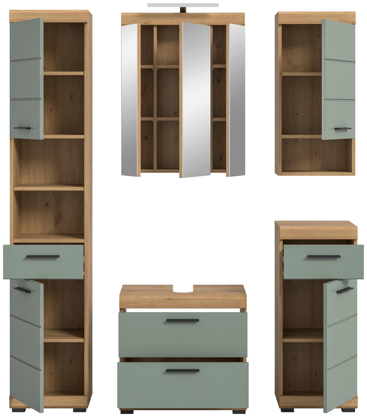 Badezimmer-Set Scout Eiche Artisan Nachbildung salbei Nachbildung B/H/T: ca. 164x191x37 cm Scout - Eiche/salbei (164,00/191,00/37,00cm) - xonox.home