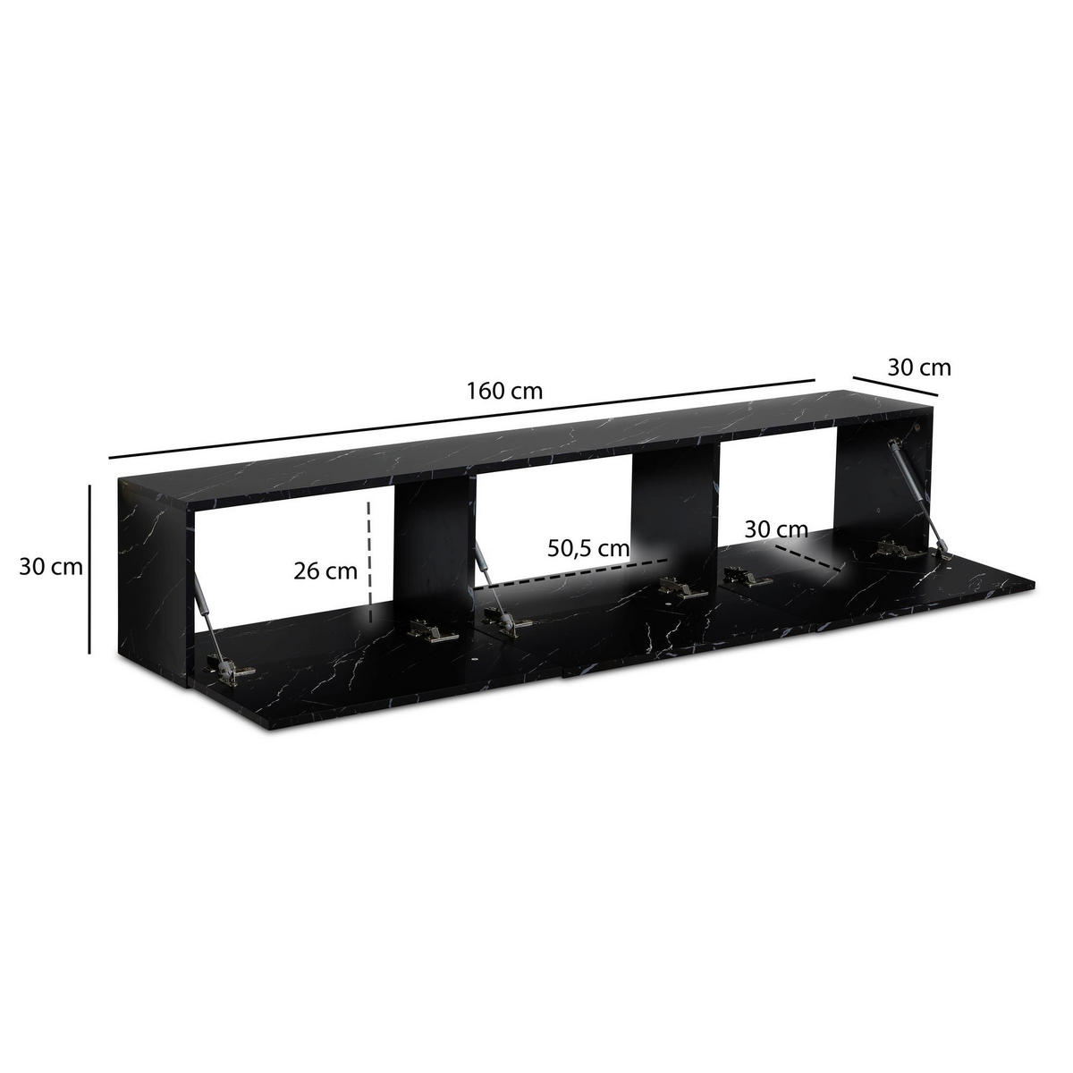 Lowboard schwarz Marmor Optik B/H/T: ca. 160x30x30 cm TV & Lowboard - schwarz (160,00/30,00/30,00cm) - Wohnling