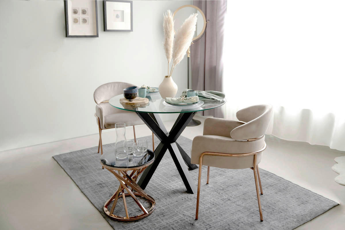 Stuhl Corey 100 taupe Microfaser B/H/T: ca. 58x79x57 cm Corey 100 - roségold/taupe (58,00/79,00/57,00cm) - 360 Living