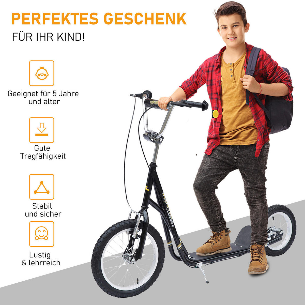 HOMCOM Kinderroller schwarz Kinderroller - schwarz (125,00/58,00/100,00cm) - HOMCOM