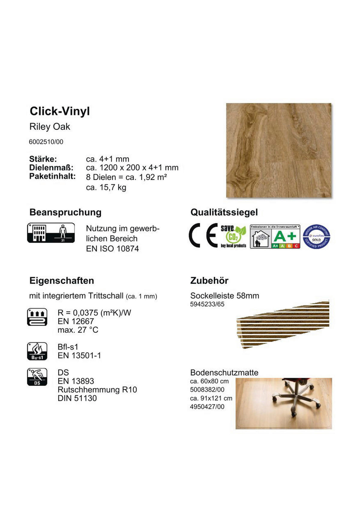 Click-Vinylboden Riley Oak ca. 1,92 m² im Paket  B/L: ca. 20x120 cm pro Paket Riley Oak ca. 1,92 m² im Paket - (20,00/120,00cm)