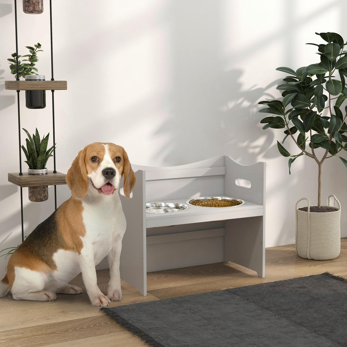 PawHut Futterstation weiß Edelstahl B/H/L: ca. 31,5x47x54 cm Futterstation - weiß (54,00/31,50/47,00cm) - PawHut