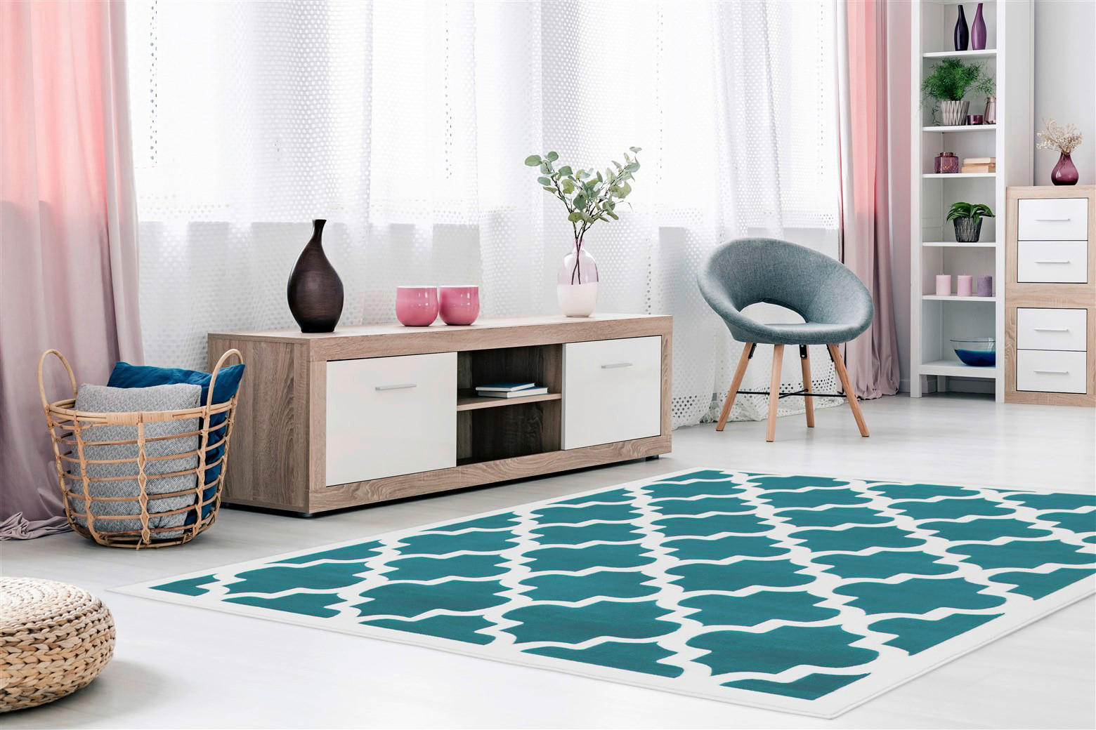 Kayoom Kurzflorteppich Manolya 2097 hellblau B/L: ca. 80x150 cm Manolya 2097 - hellblau (80,00/150,00cm) - Kayoom