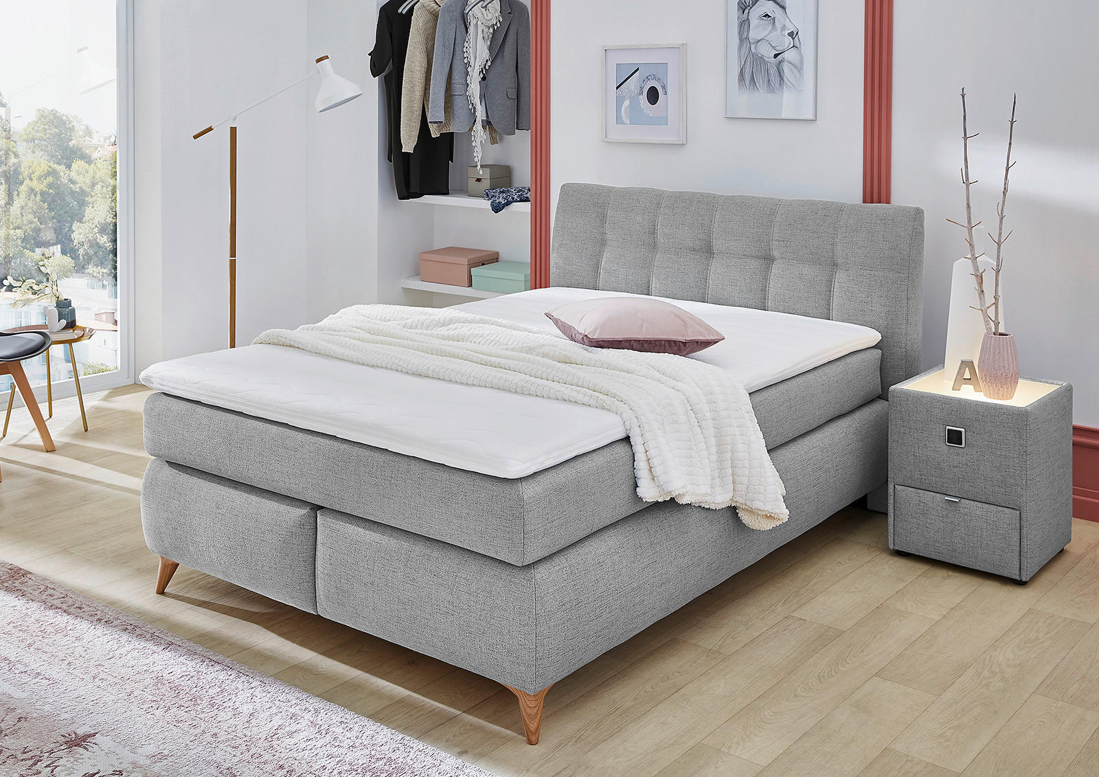 Boxspringbett hellgrau Feinstruktur Liegefläche B/L: ca. 140x200 cm Nicola_Boxspringbett - hellgrau (155,00/104,00/224,00cm)