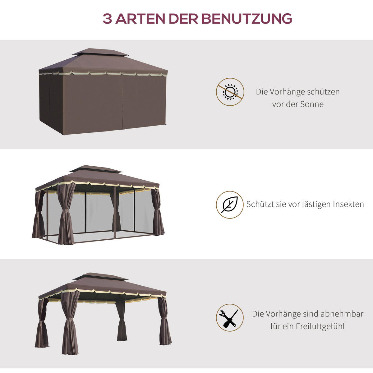 Outsunny Pavillon kaffee Aluminium B/H/L: ca. 290x280x390 cm Pavillon - schwarz/kaffee (390,00/290,00/280,00cm) - Outsunny
