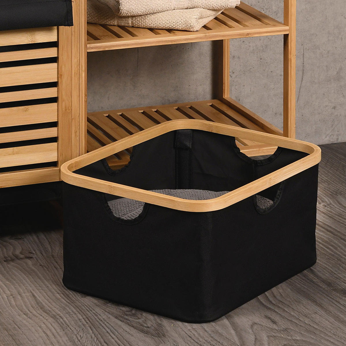 Kesper Aufbewahrungskorb schwarz Bambus B/H/L: ca. 38,5x4,5x56 cm Aufbewahrungskorb - braun/schwarz (56,00/38,50/4,50cm) - Kesper