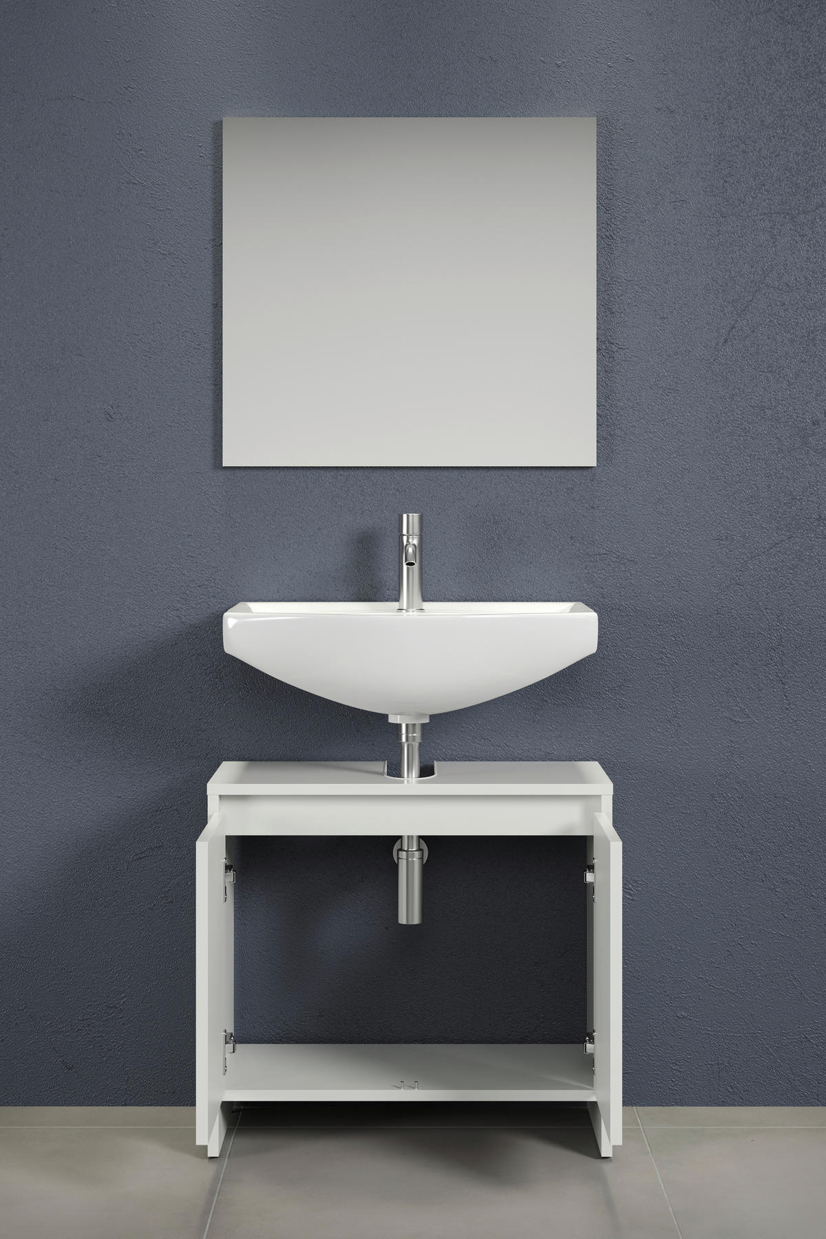 Badezimmer-Set Basix weiß matt grau B/H/T: ca. 60x164x28 cm Basix - weiß/grau (60,00/164,00/28,00cm) - Trendteam