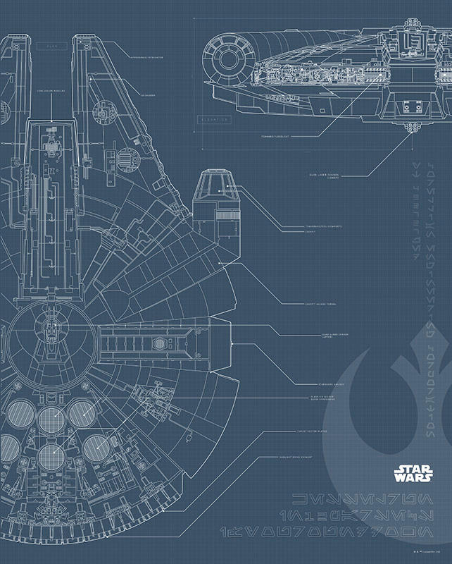 Komar Poster Star Wars Blueprint Falcon Star Wars B/L: ca. 40x50 cm günstig online kaufen