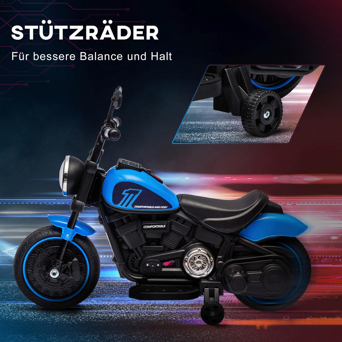 HOMCOM Kinder-Elektromotorrad schwarz B/H/L: ca. 42x57x76 cm Kinder-Elektromotorrad - blau/schwarz (76,00/42,00/57,00cm) - HOMCOM