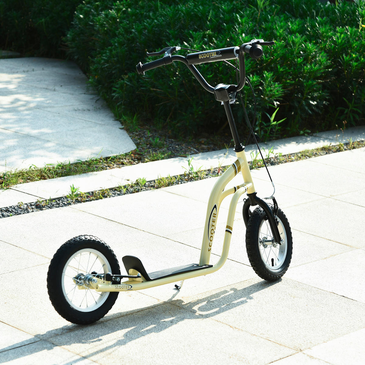 HOMCOM Tretroller beige B/H/L: ca. 58x85x120 cm Tretroller_mit_Handbremse - beige (120,00/58,00/85,00cm) - HOMCOM