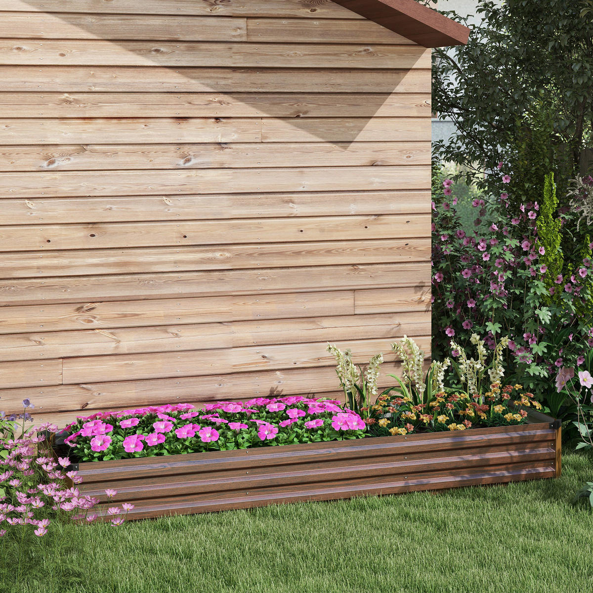 Outsunny Hochbeet braun Stahl B/H/L: ca. 60x30x240 cm Hochbeet - braun (240,00/60,00/30,00cm) - Outsunny