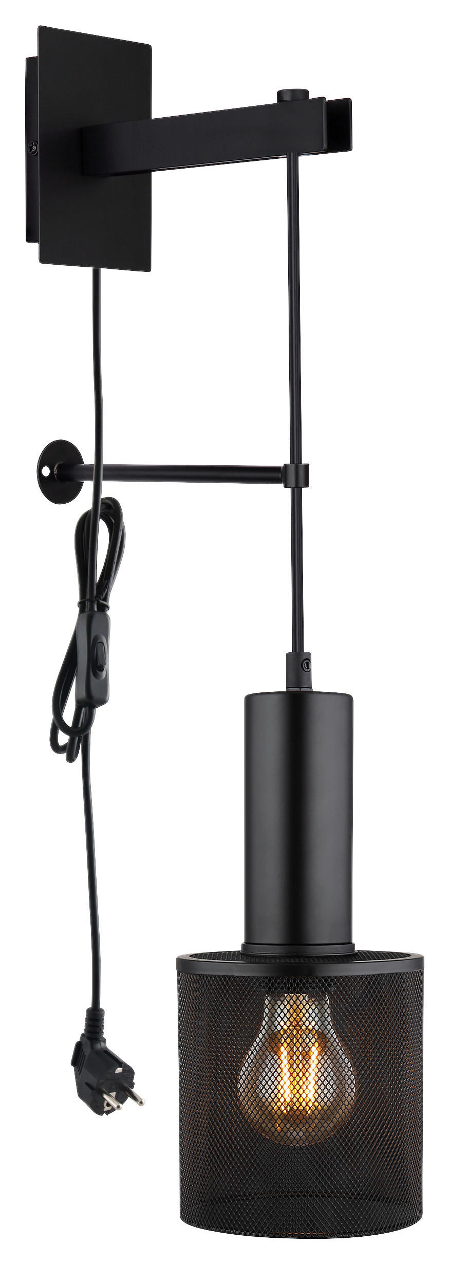 GLOBO Wandleuchte schwarz Metall B/H: ca. 12x60 cm E27 1 Brennstellen JEDD - schwarz (12,00/60,00cm) - GLOBO