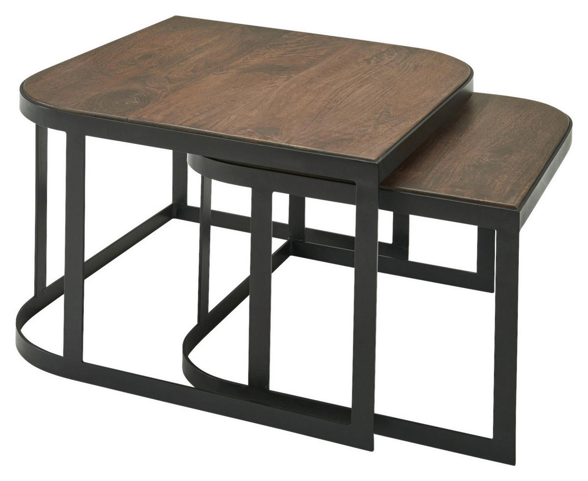 Beistelltisch 2er-Set. natur schwarz pulverbeschichtet Echtholz Eisen 2er-Set. - natur/schwarz - Wohnling