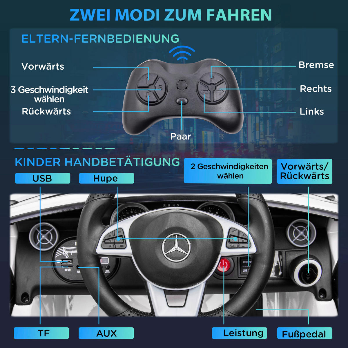 AIYAPLAY Kinder-Elektroauto weiß B/H/L: ca. 62,5x44x107 cm Kinder Elektroauto - weiß (107,00/62,50/44,00cm) - AIYAPLAY