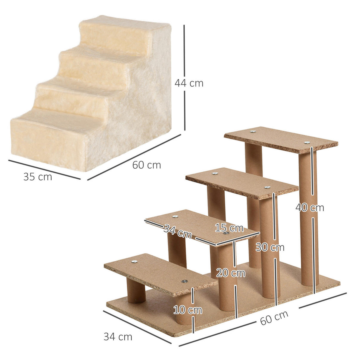 PawHut Haustiertreppe beige Edelstahl B/H/L: ca. 35x60x44 cm Haustiertreppe - beige (44,00/35,00/60,00cm) - PawHut
