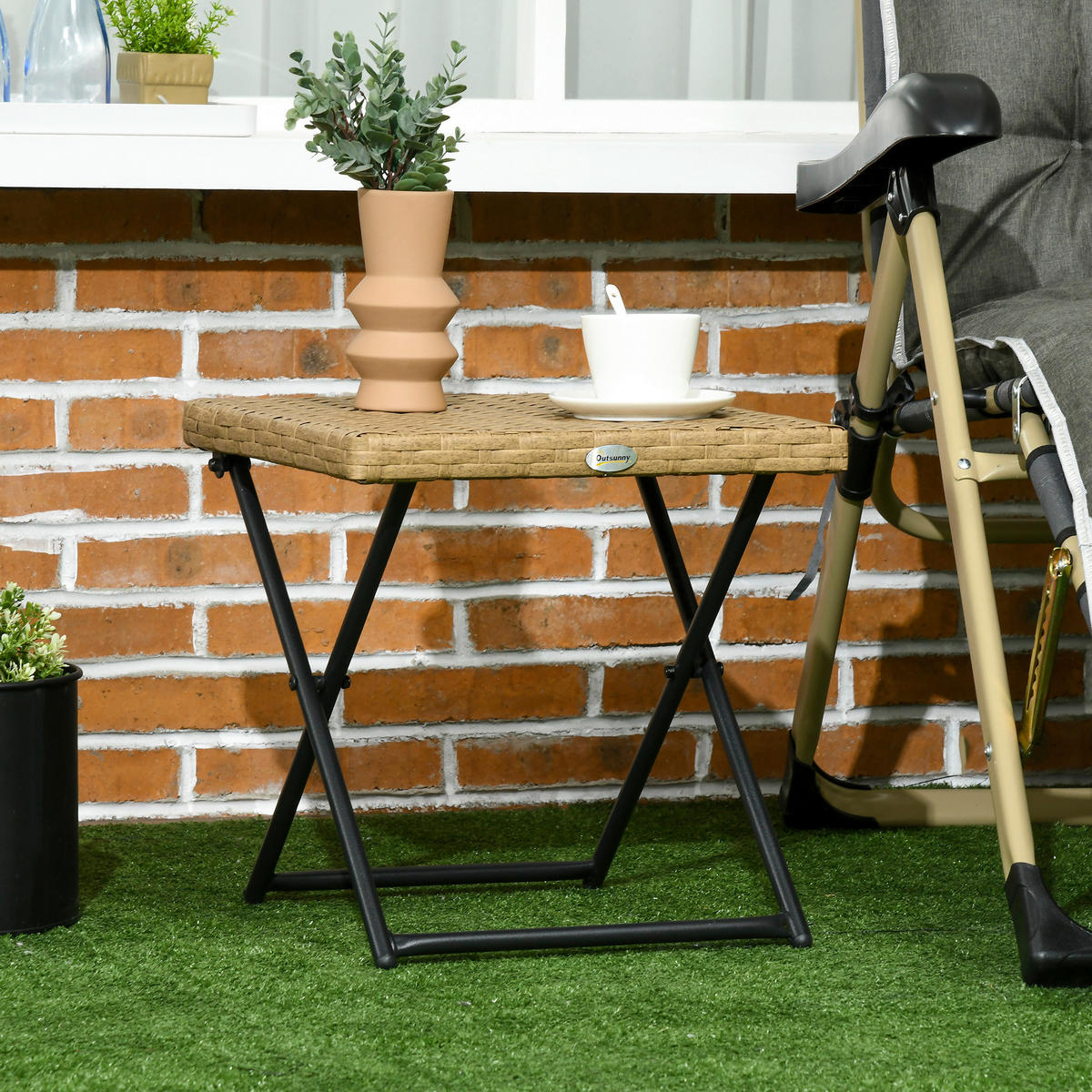 Outsunny Balkontisch natur Polyrattan B/H/L: ca. 40x40x40 cm Balkontisch - natur (40,00/40,00/40,00cm) - Outsunny