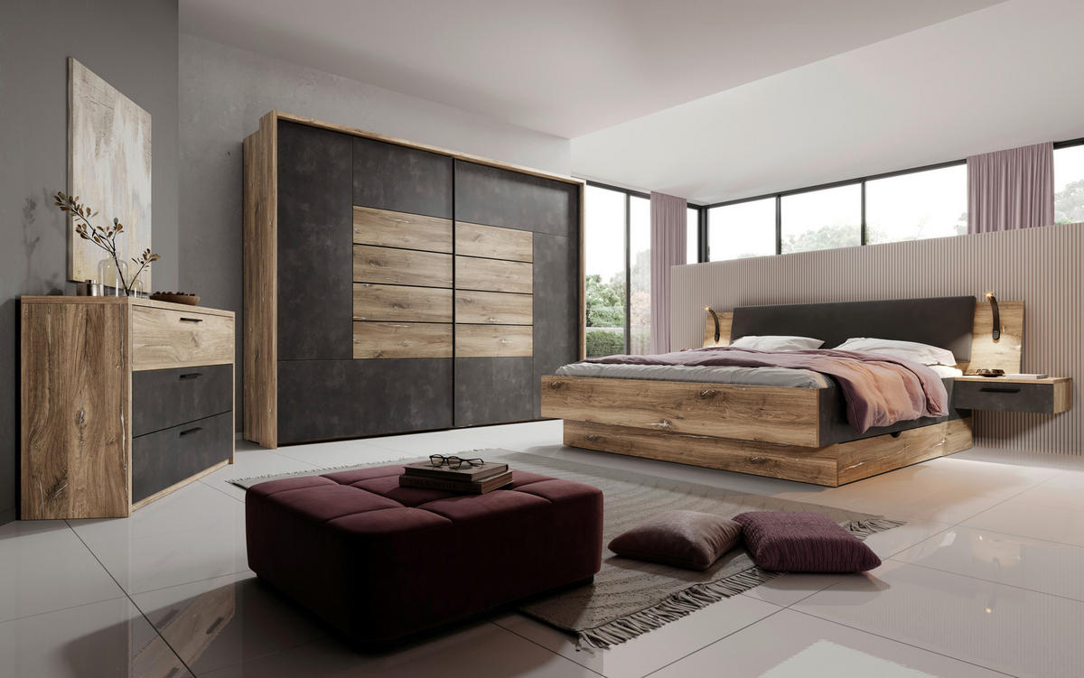 Bettanlage York Oak Flagstaff Nachbildung Matera Optik B/H/T: ca. 278x102x217 cm Liegefläche B/L: ca. 180x200 cm York - Oak (278,00/102,00/217,00cm)