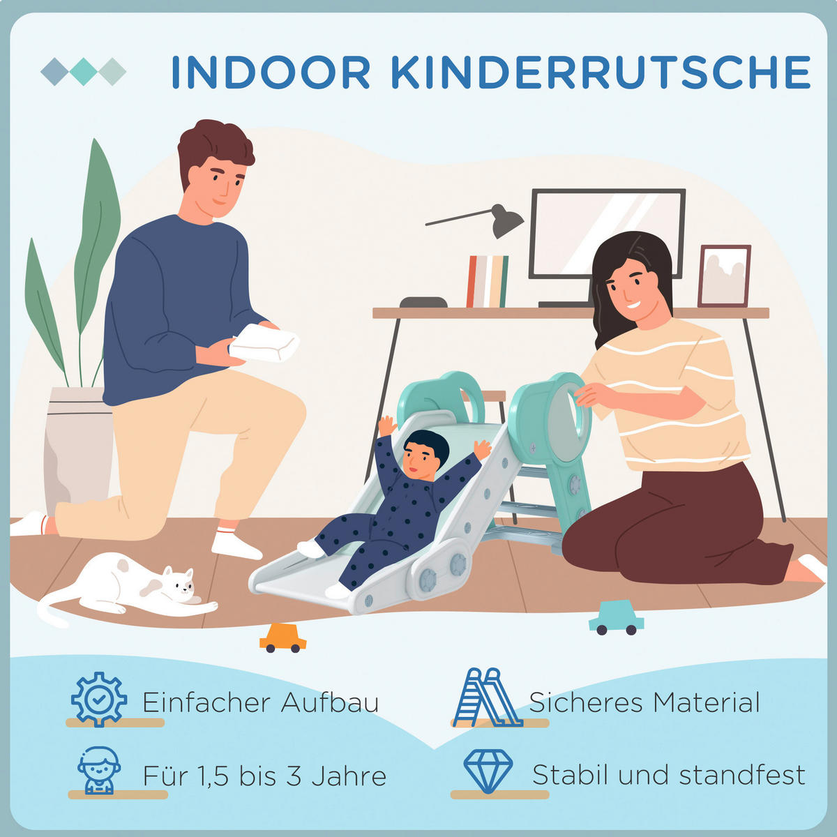 AIYAPLAY Outdoor-Spielzeug grün B/H/L: ca. 53x120x53 cm Kinderrutsche - grün (53,00/53,00/120,00cm) - AIYAPLAY