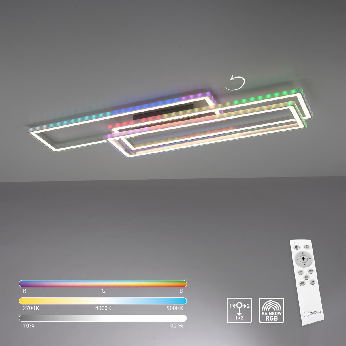 Just Light LED-Deckenleuchte FELIX60 14637-55 stahlfarbig weiß Kunststoff Stahl B/H/T: ca. 101x6,9x71 cm 2 Brennstellen FELIX60 - weiß/stahlfarbig (101,00/6,90/71,00cm) - Just Light