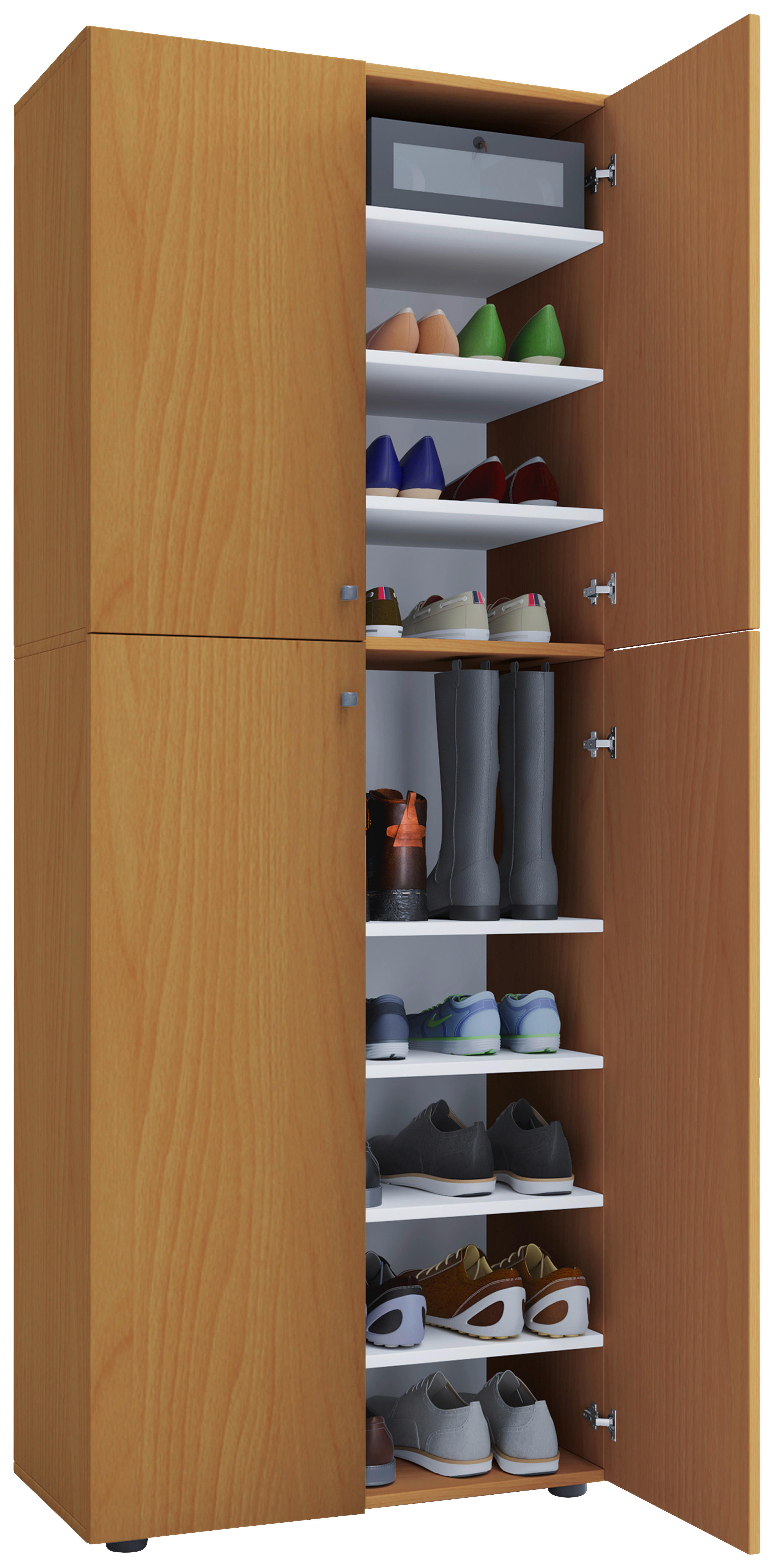 Schuhschrank Lona XXL buche Nachbildung weiß B/H/T: ca. 70x182x39 cm Lona XXL - weiß/buche (70,00/182,00/39,00cm) - VCM Möbel