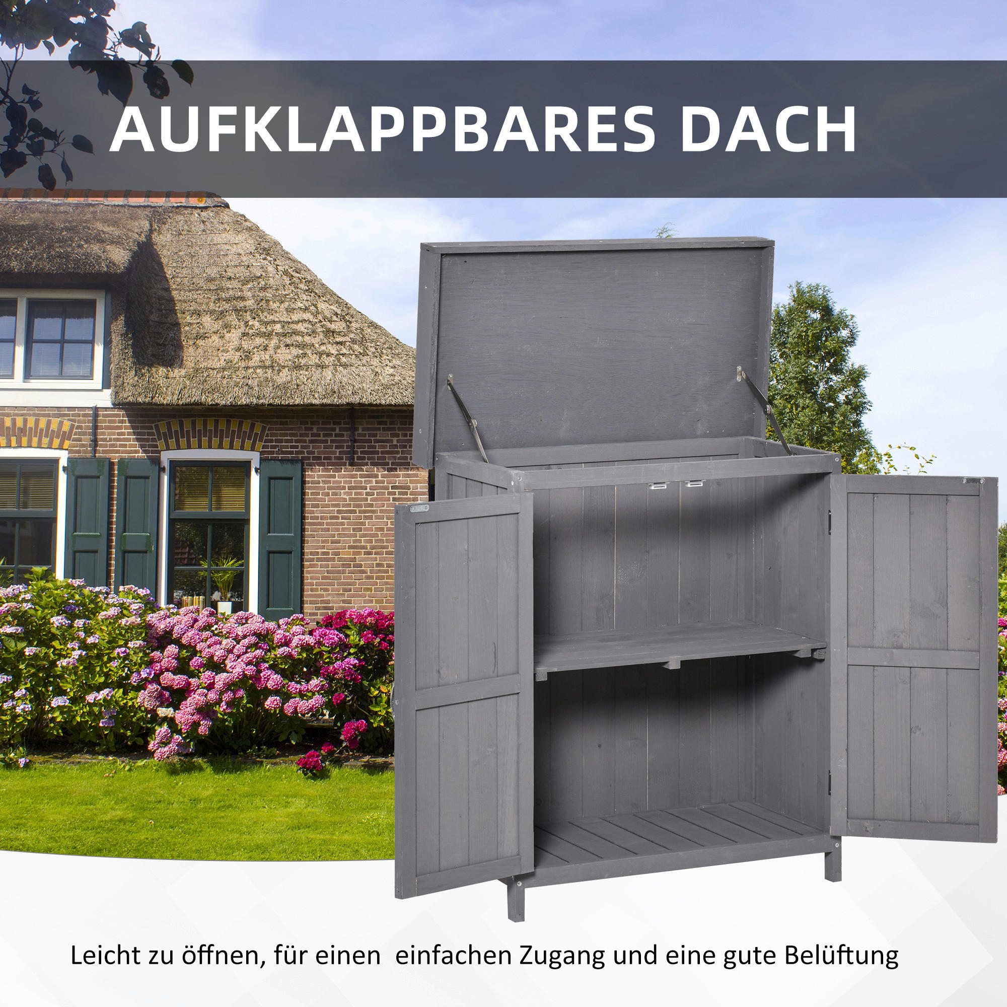 Outsunny Gartenschrank Gartenschrank - grau (74,00/43,00/88,00cm) - Outsunny