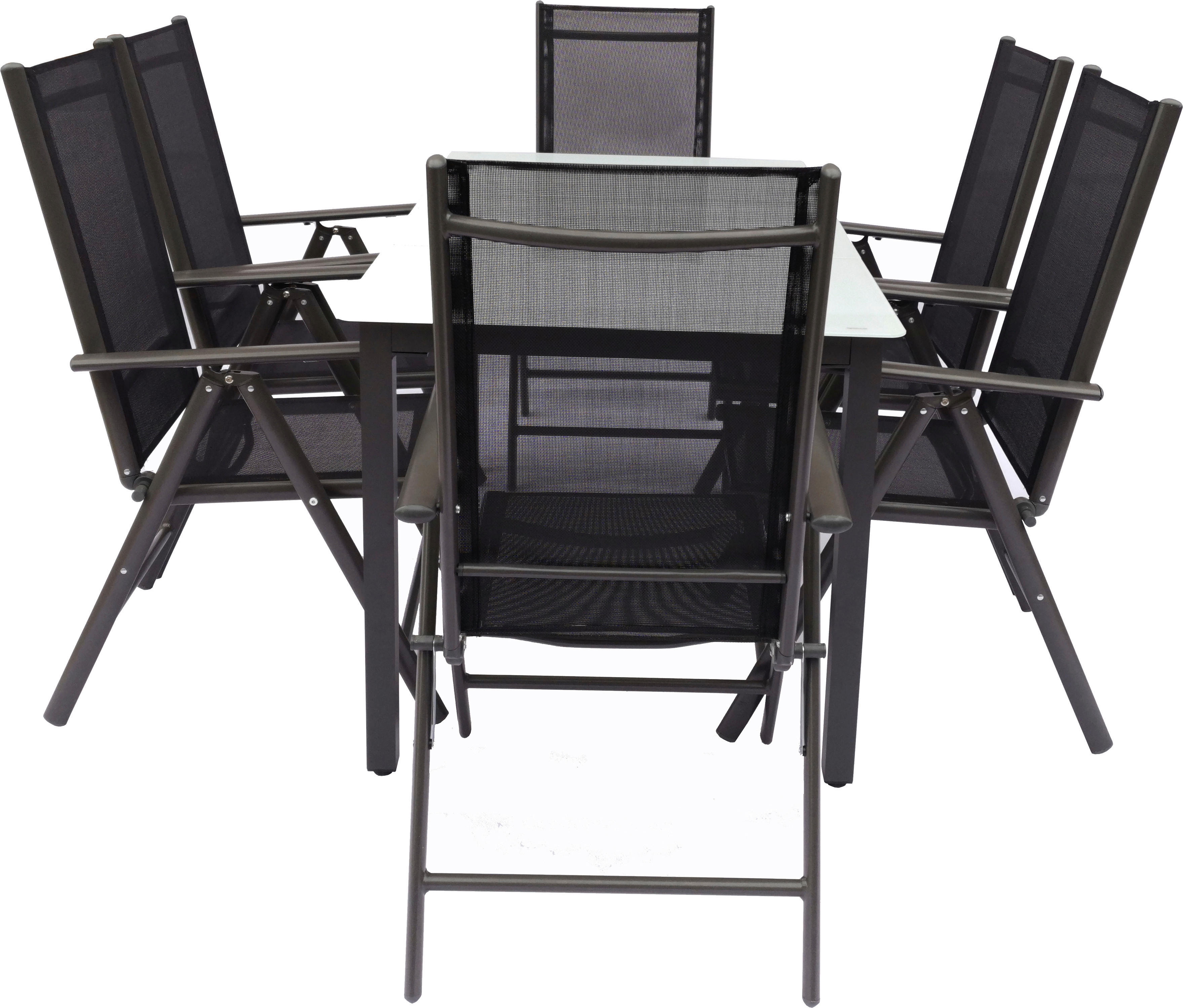 VCM Gartensitzgruppe anthrazit Stahl B/H/L: ca. 140x76x80 cm Gartensitz-/Essgruppe 7 tlg. - anthrazit (80,00/140,00/76,00cm) - VCM