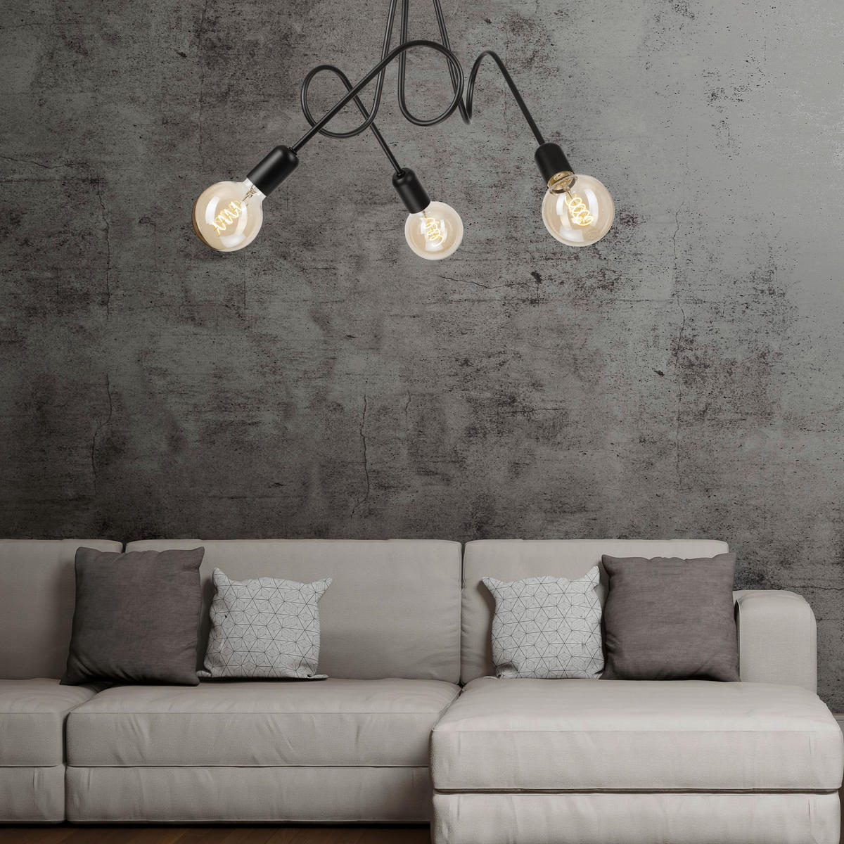 Lamkur Kronleuchter schwarz Stahl B/H/L: ca. 39x54x54 cm E27 3 Brennstellen Lizzy - schwarz (54,00/39,00/54,00cm) - Lamkur