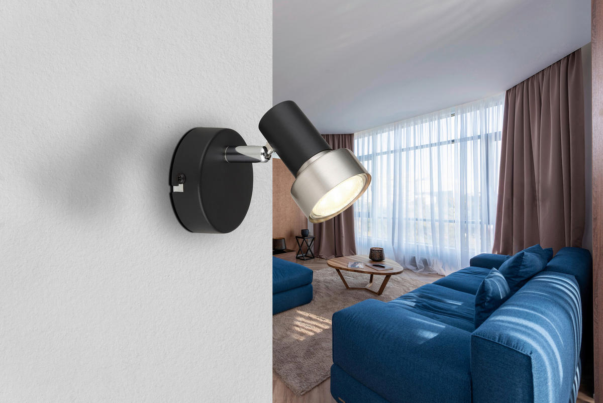 GLOBO Spot Chrom mattschwarz nickel matt Metall B/H/T: ca. 8x8,5x10,8 cm GU10 1 Brennstellen MASON - nickel matt/Chrom (8,00/8,50/10,80cm) - GLOBO