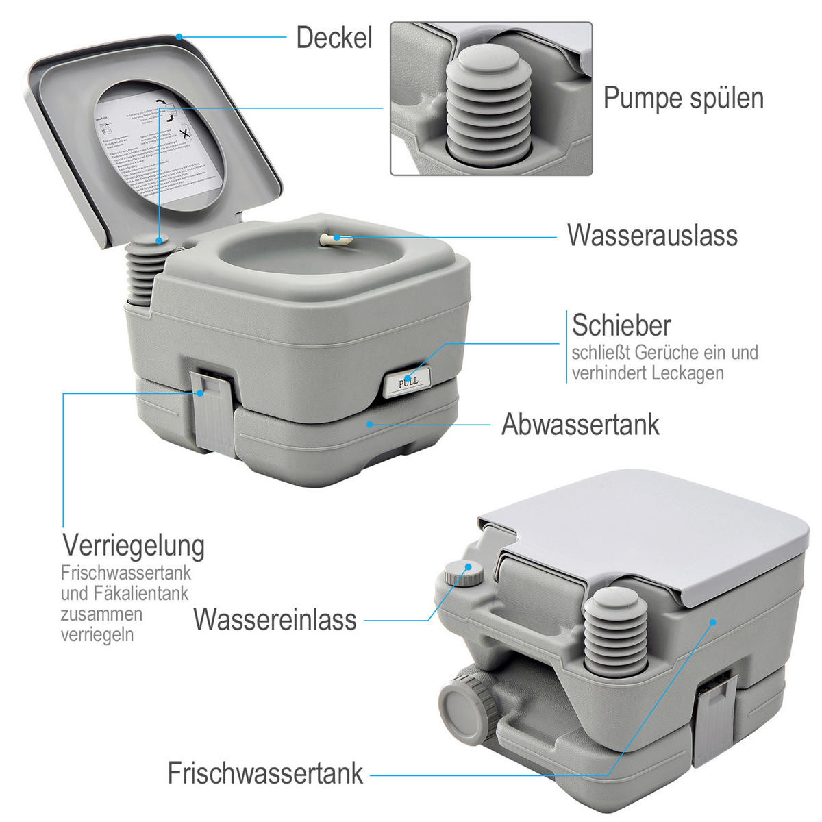Outsunny Campingtoilette B/H/L: ca. 42x30x36 cm Campingtoilette - grau (36,00/42,00/30,00cm) - Outsunny