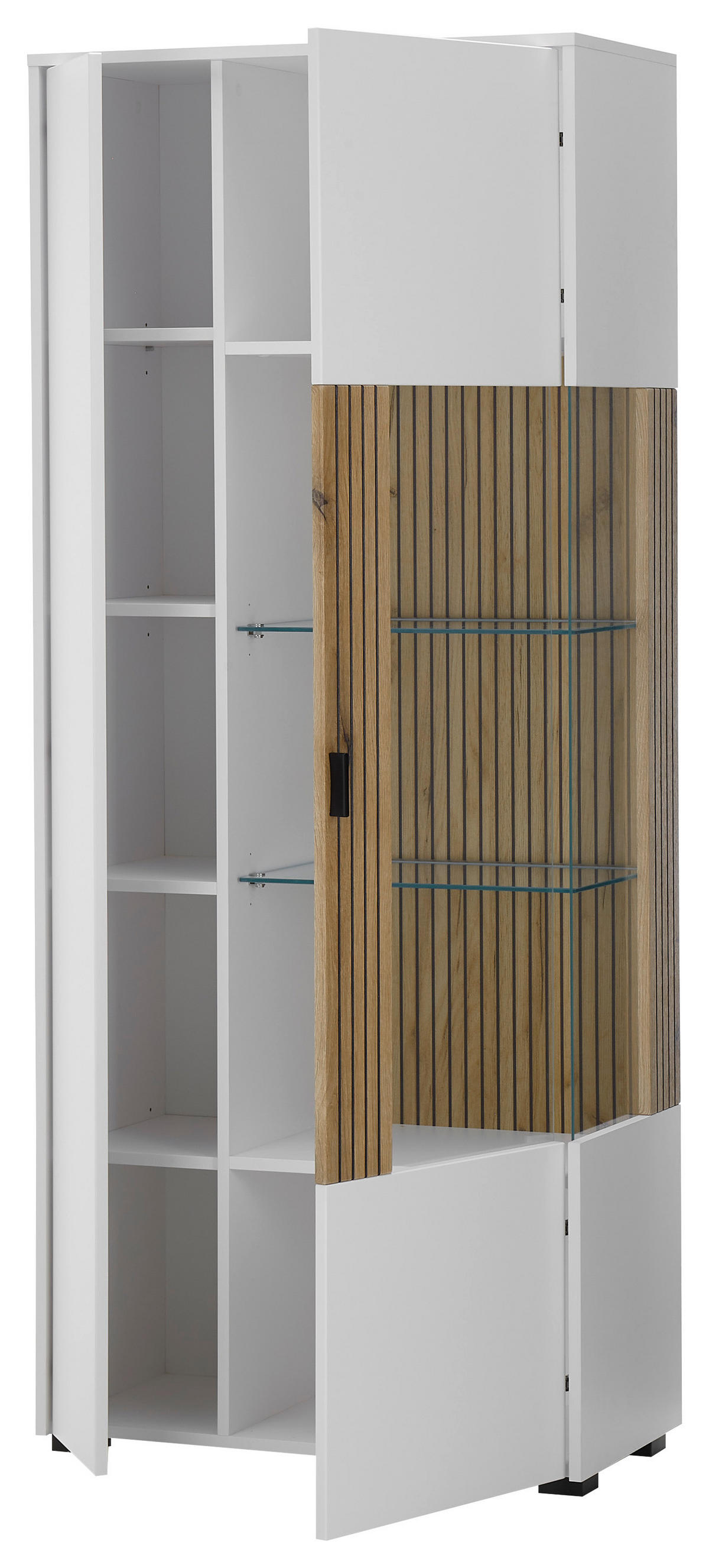 Vitrine Hudson weiß matt Eiche Evoke Coast Nachbildung B/H/T: ca. 75x180x38 cm Hudson - Eiche/weiß (75,00/180,00/38,00cm)