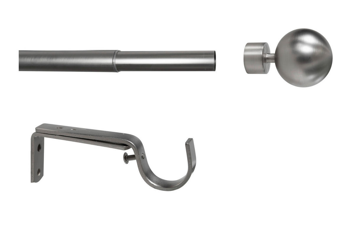 Gardinenstange Edelstahloptik Metall ausziehbar von ca. 190 bis 360 cm 1.0 Läufe Gardinenstange_Habito_Ball_Classic - Edelstahloptik