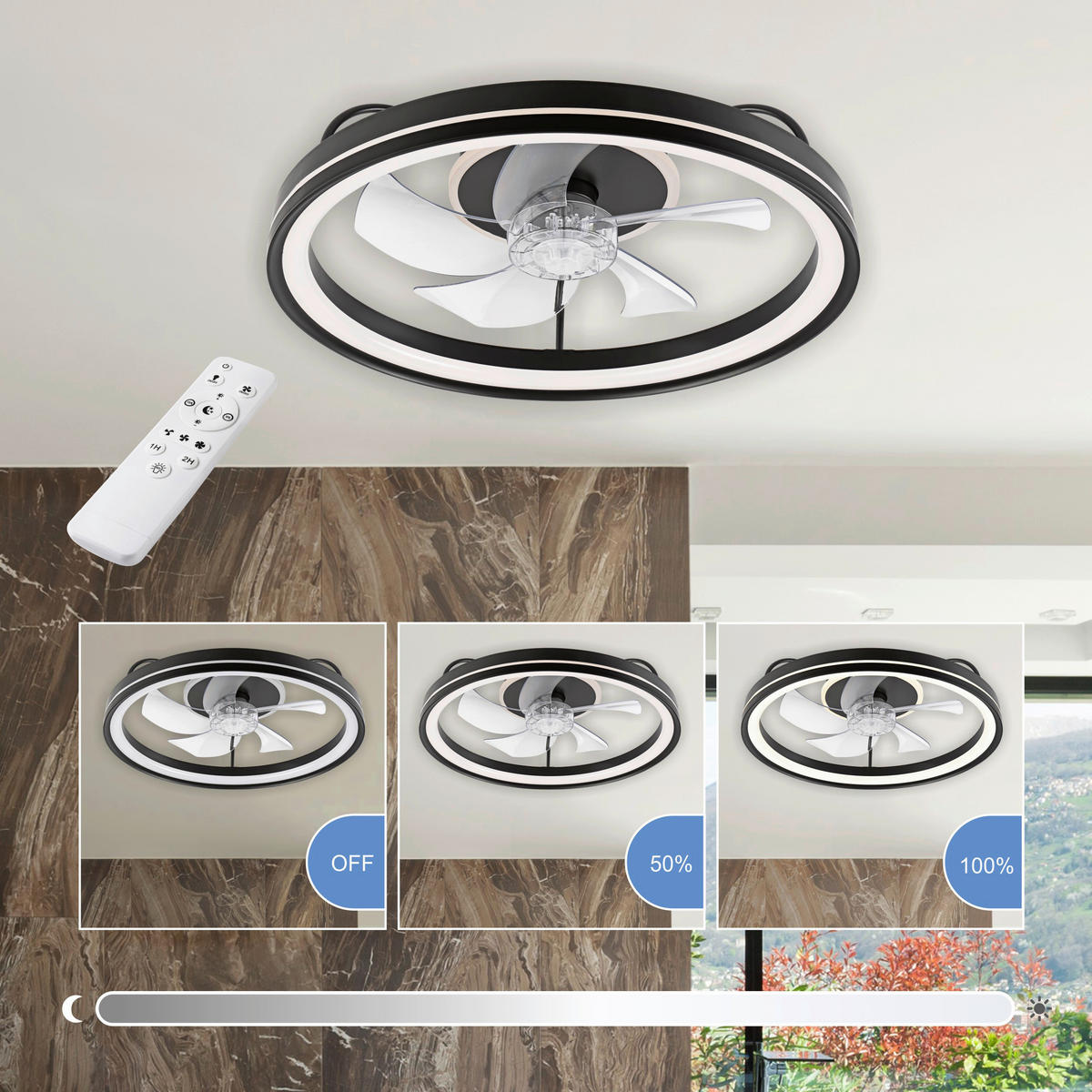 Lamkur LED-Deckenventilator FALCO 49892 schwarz H/L: ca. 17x50 cm max. 40 W Falco - schwarz (50,00cm) - Lamkur