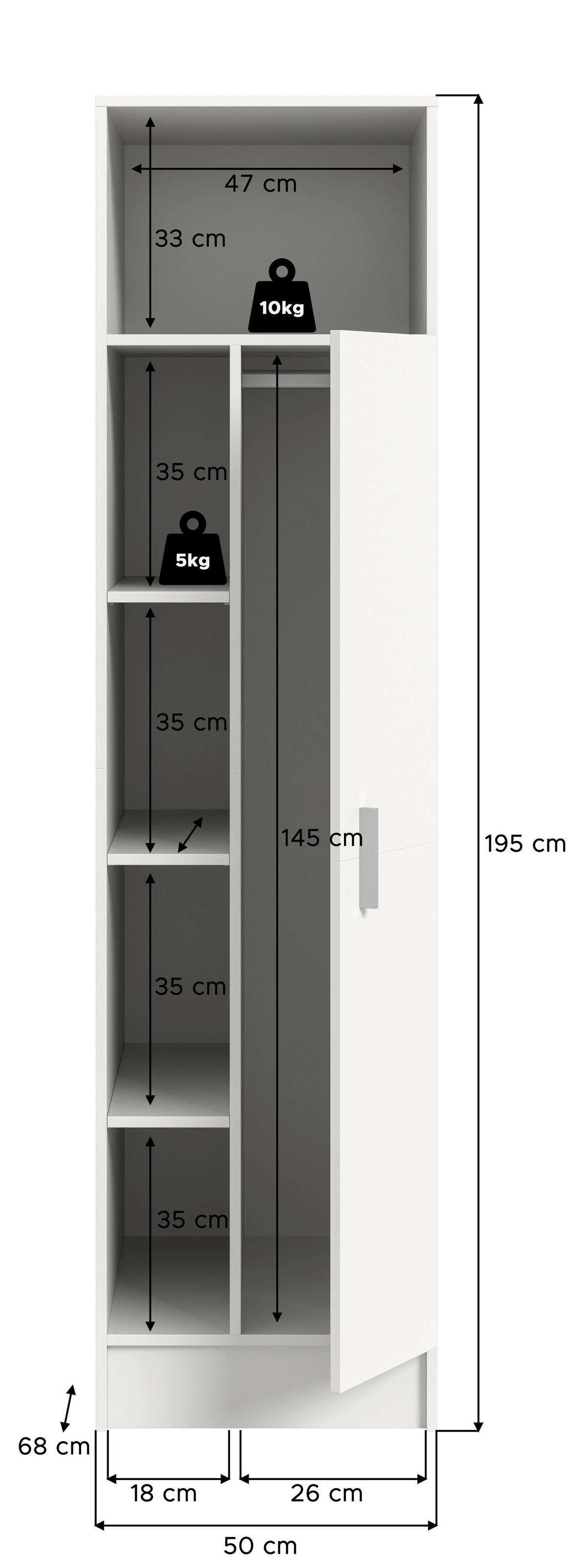 Mehrzweckschrank Free weiß B/H/T: ca. 50x196x68 cm Free - weiß (50,00/196,00/68,00cm) - xonox.home