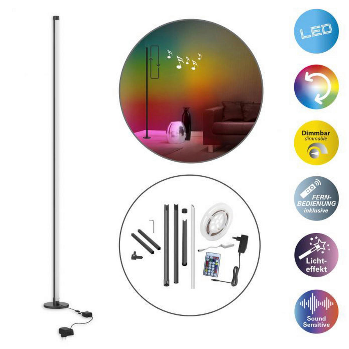 Näve Leuchten LED-Dekostehleuchte NV5269361 bunt Aluminium H/D: ca. 150x3 cm 180 Brennstellen LED-Dekostehleuchte Motion Light - bunt (3,00/150,00cm) - Näve Leuchten