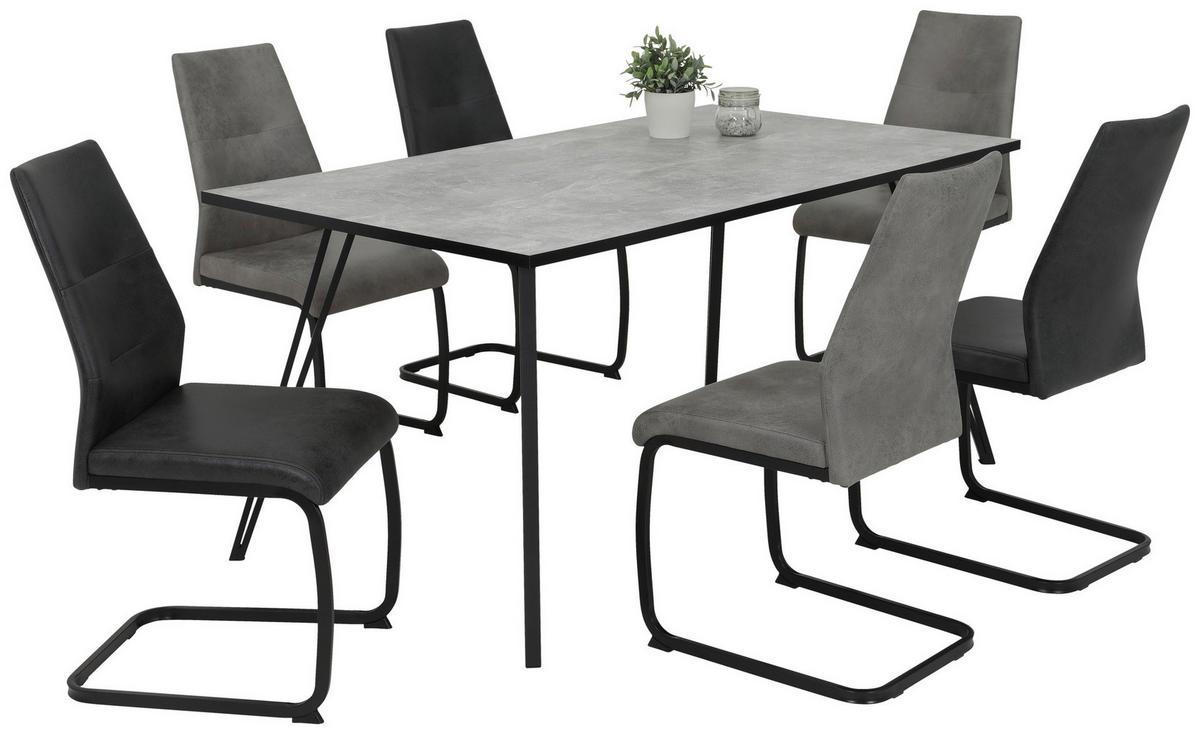 Esstisch Oksana Beton Optik schwarz pulverbeschichtet B/H/T: ca. 160x76x90 cm Oksana - Beton/schwarz (160,00/76,00/90,00cm)