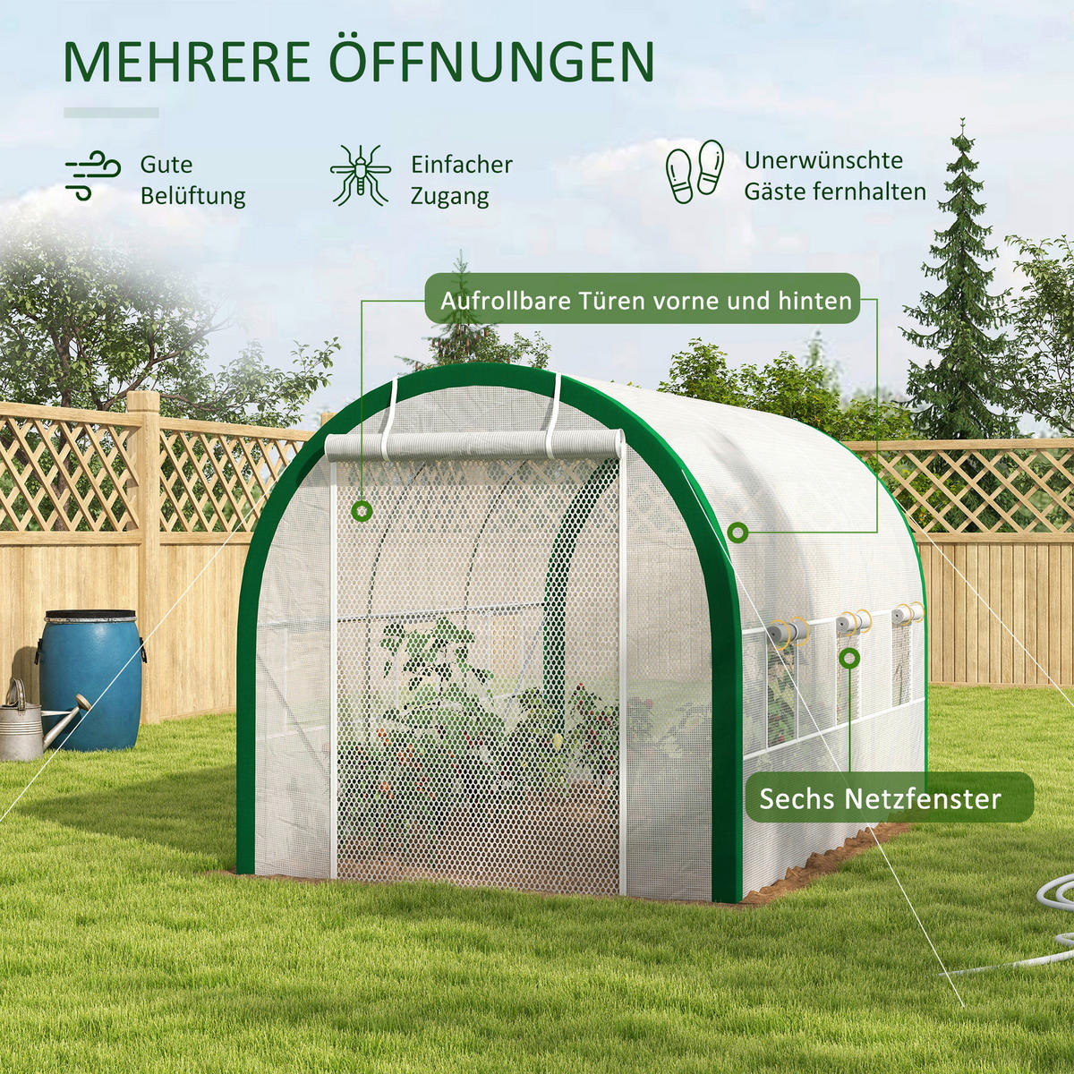 Outsunny Gewächshaus B/H/L: ca. 210x210x358 cm Gewächshaus - weiß (358,00/210,00/210,00cm) - Outsunny