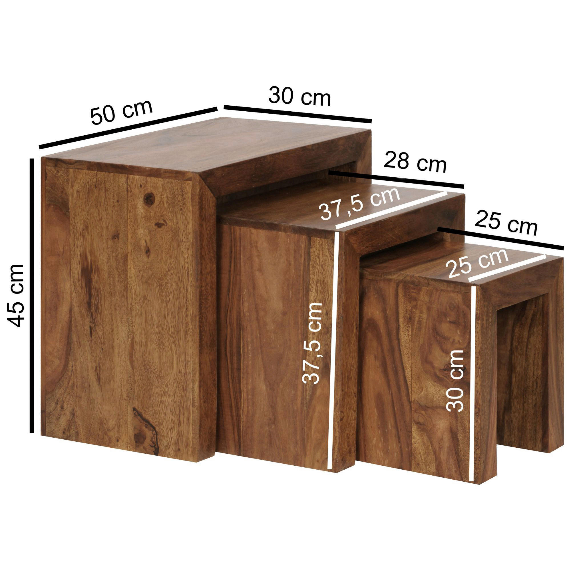 Beistelltisch 3er-Set natur Echtholz 3er-Set - natur - Wohnling
