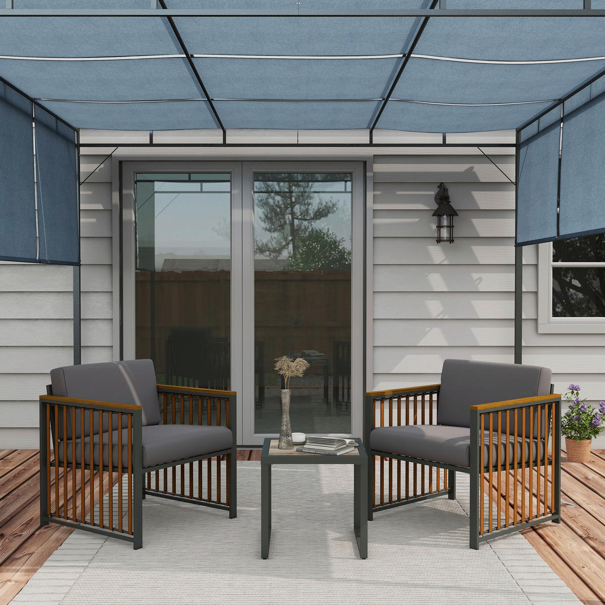 Outsunny Sitzgruppe grau Polyrattan B/H/L: ca. 68x66x68 cm Rattan-Gartenmöbelset - braun/grau (68,00/68,00/66,00cm) - Outsunny