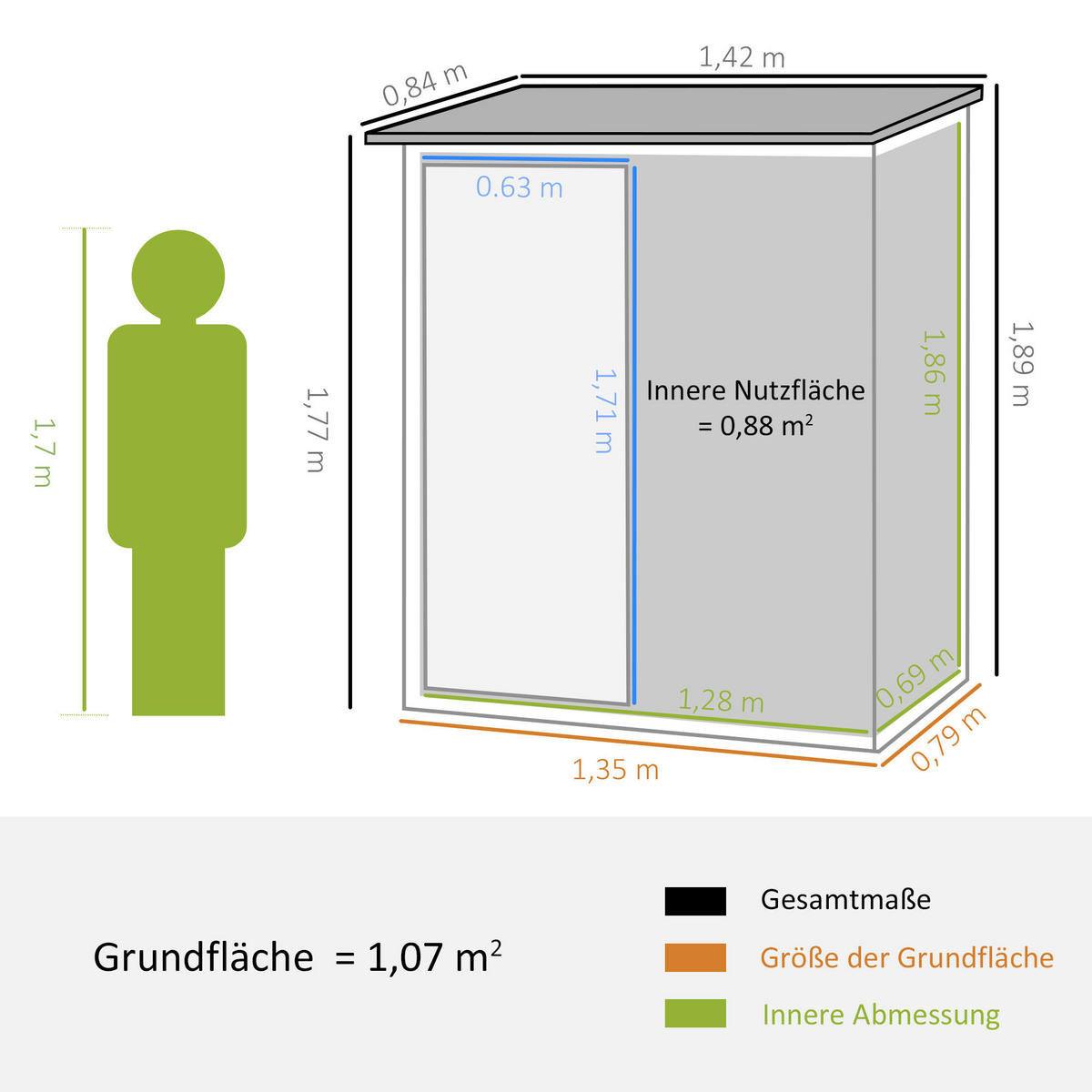 Outsunny Gartenhaus grün B/H/L: ca. 84x189x142 cm Gartenhaus mit Pultdach - grün (142,00/84,00/189,00cm) - Outsunny