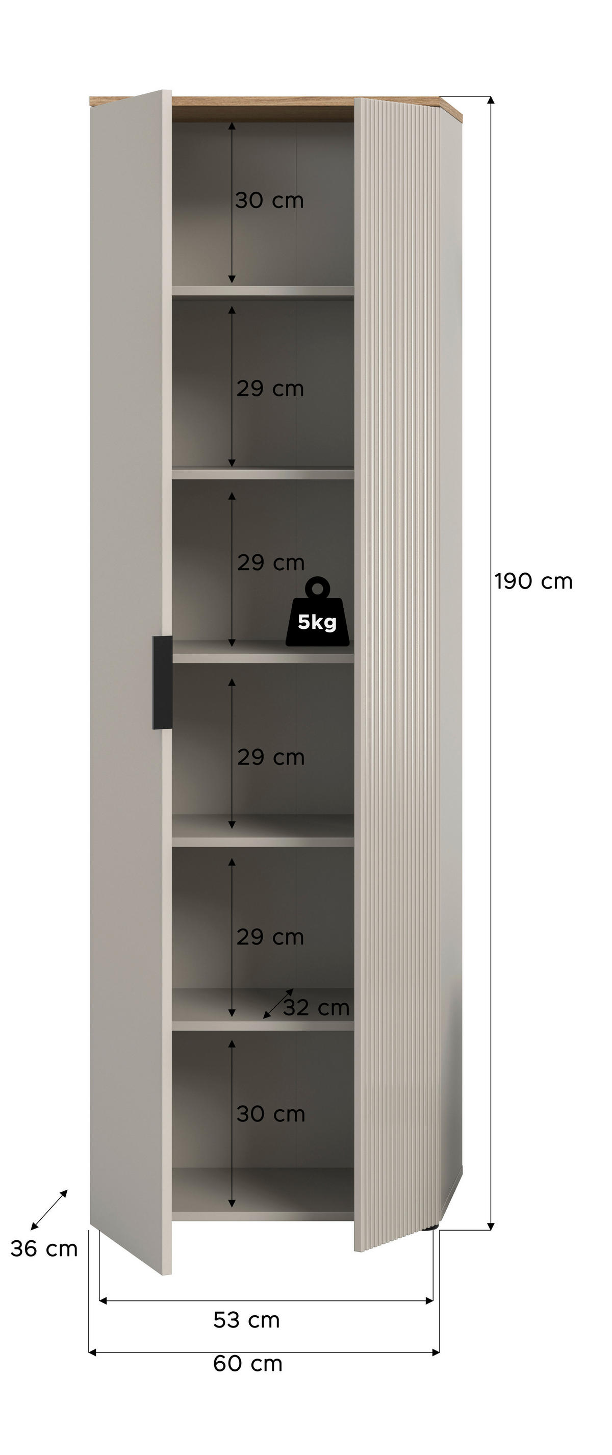 Garderobenschrank Slide Kaschmirgrau Nachbildung Evoke Oak Nachbildung B/H/T: ca. 60x195x36 cm Slide - (60,00/195,00/36,00cm) - xonox.home