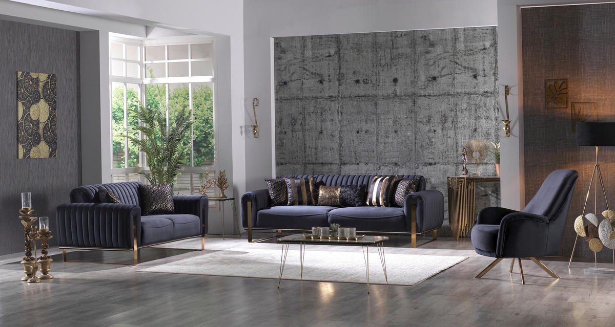 Sofa 3-2-1 Singapur schwarz Microfaser Singapur - gold/schwarz
